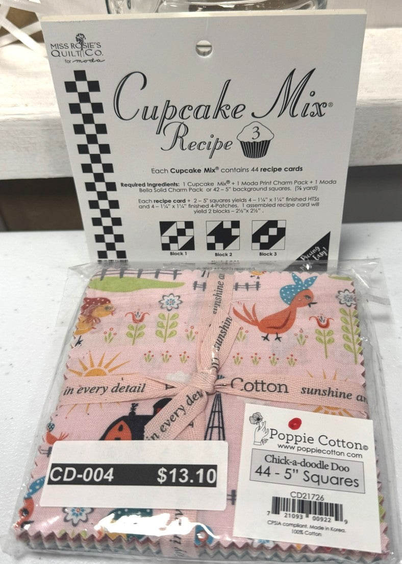 NEW BUNDLE! FREE CUPCAKE MIX #3 with Purchase of Chick-a-Doodle-Doo by Poppie Cotton 5 inch stacker 25% off!