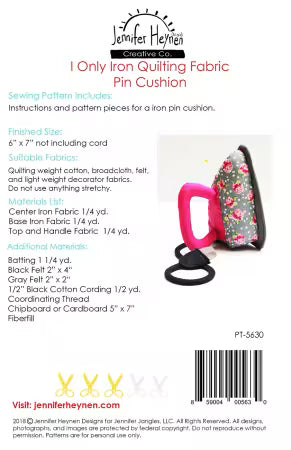 I Only Iron Quilt Fabric Pincushion Pattern # PT-5630 From Jennifer Heynen Creative Co.