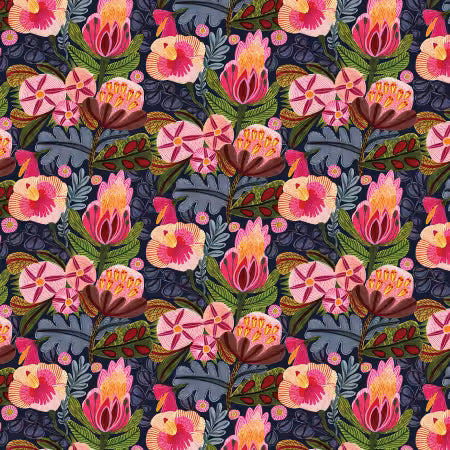 Paradise Blooms Enchanted Paradise Indigo # PWKI006-INDIGO by Kristen Katz for FreeSpirit Fabrics