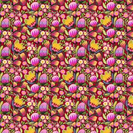 Paradise Blooms Sugarbush Splendor Garnet # PWKI009-GARNET by Kristen Katz for FreeSpirit Fabrics