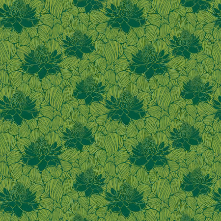 Paradise Blooms Waratahs Emerald # PWKI011-EMERALD by Kristen Katz for FreeSpirit Fabrics