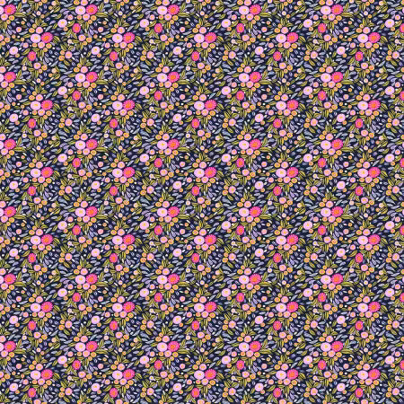 Paradise Blooms Mini Wildflowers Blueberry # PWKI015-BLUEBERRY by Kristen Katz for FreeSpirit Fabrics