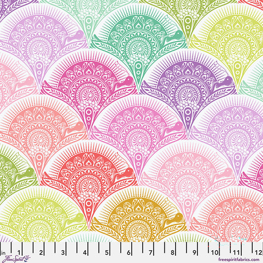 Tula Pink Prince Charming Deja Vu Snail Scallop fabric in Sugarrush rainbow colorway