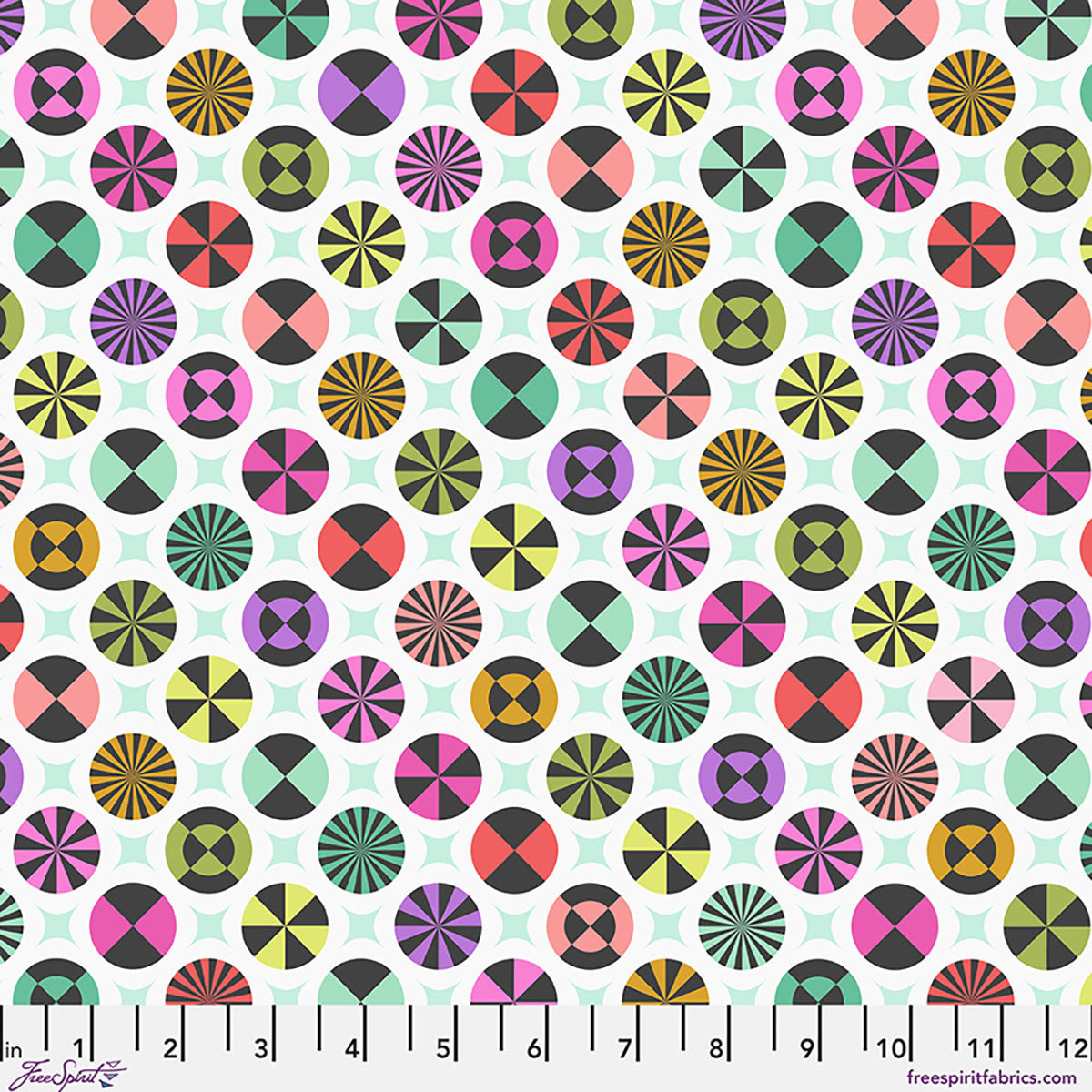 Tula Pink Prince Charming Deja Vu Taffy fabric in Sugarrush rainbow paisley ribbons