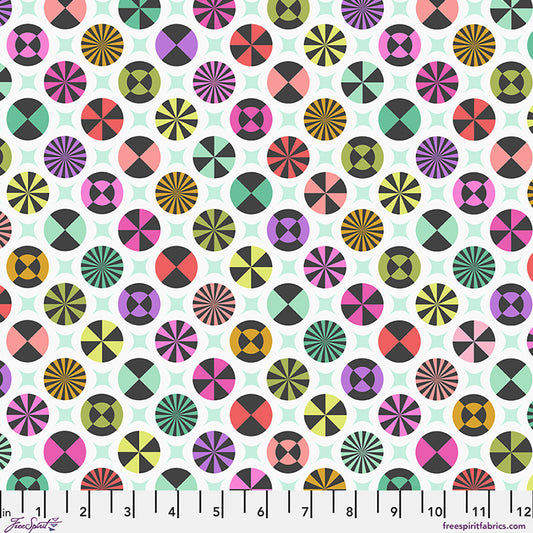 Tula Pink Prince Charming Deja Vu Taffy fabric in Sugarrush rainbow paisley ribbons