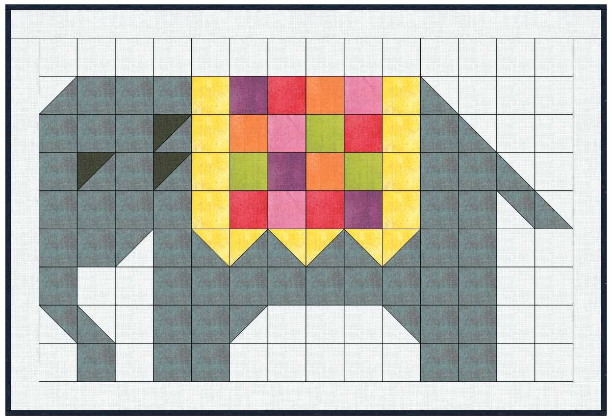 Pachyderm 2 free EasyPiecing Grid elephant quilt pattern by TenSisters Handicraft