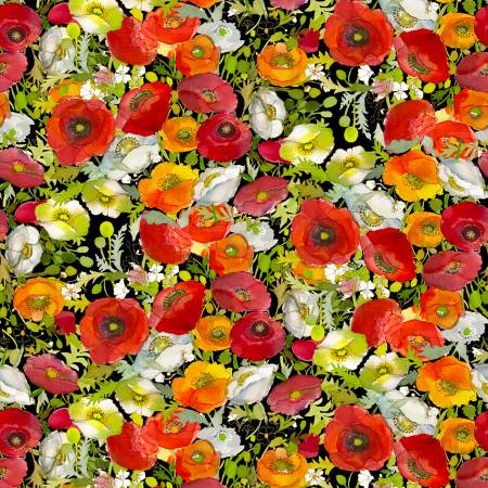 Poppy Dreams Black Poppy Trellis Y3990-3 by Sue Zipkin for Clothworks Sold by the Half Yard