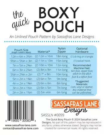 The Quick Boxy Pouch # SASSLN0099 from Sassafras Lane Designs