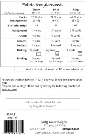 Long Tall Strip Club quilt pattern cover, SRRLT from Cozy Quilt Designs