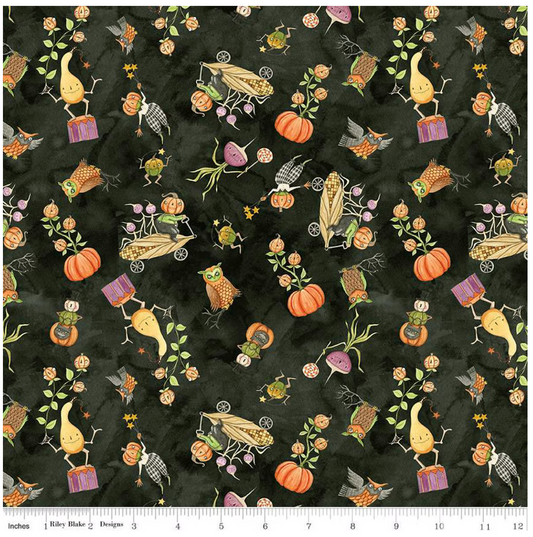 Ghoul Friends C16051-BLACK Gourds Toss by Teresa Kogut for Riley Blake Designs Sold by the Half Yard
