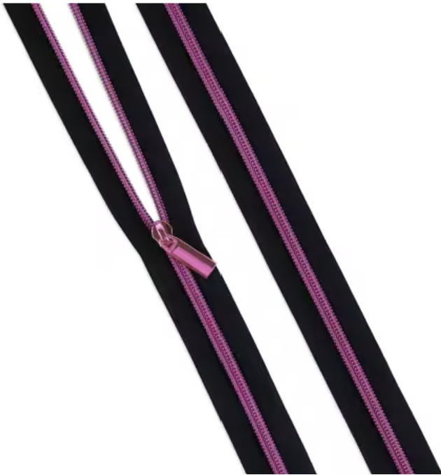Black #5 Nylon Tula Pink Coil Zipper 3yds and 9 Pulls # ZBY5C130 from Sallie Tomato