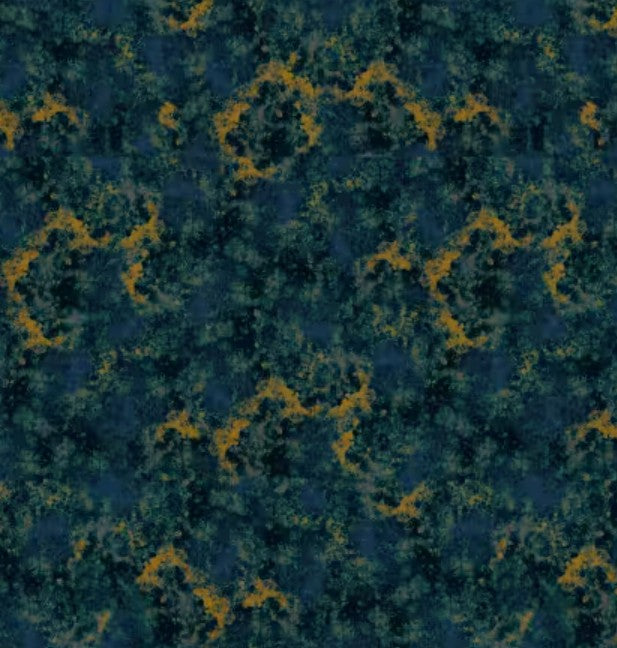 Indigo textured fabric with scattered golden motifs