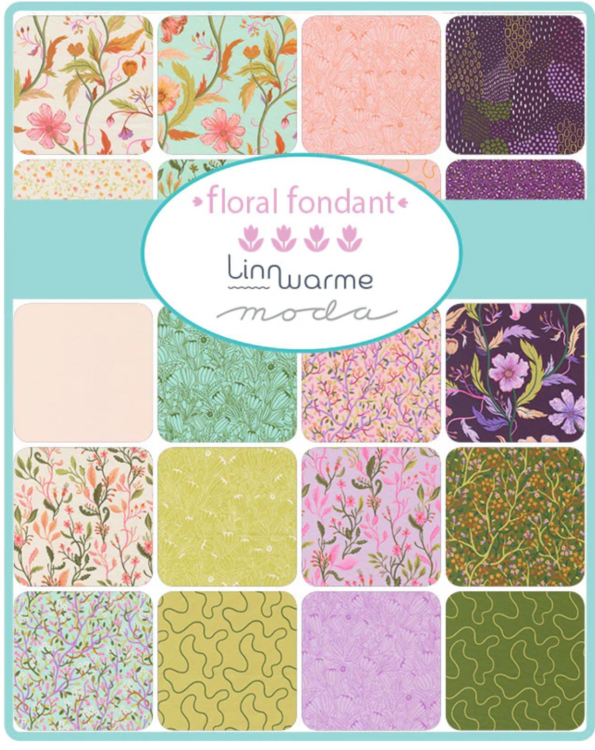 Moda Fabrics Floral Fondant Linn Warme 14130MC Mini Charms 2.5 Inch Squares from Moda Fabrics