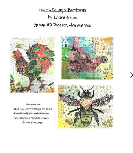 Teeny Tiny Collage Patterns Group 6: Rooster, Hen and Bee by Laura Heine FiberWorks