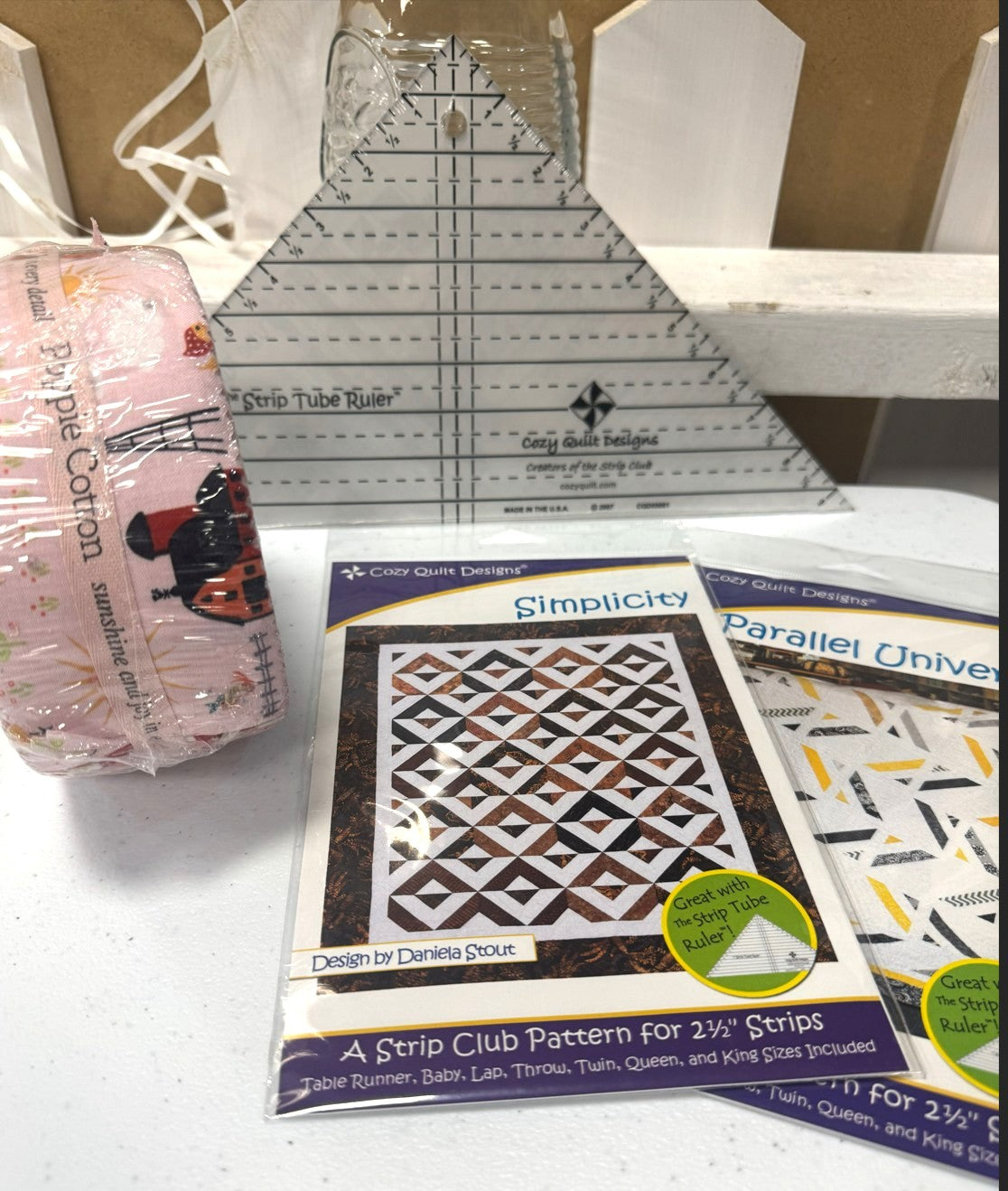 NEW BUNDLE! 2 FREE PATTERNS with Purchase of Poppie Cotton Chick-a-Doodle-Doo Jelly Roll & Strip Tube Ruler Bundle