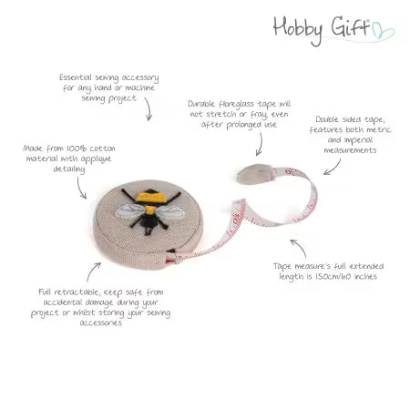 Rectractable 60in Tape Measure Linen Bee # TK23-347 from Hobby Gift USA