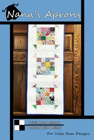 Nana's Aprons quilt pattern featuring a white apron quilt with colorful patchwork blocks