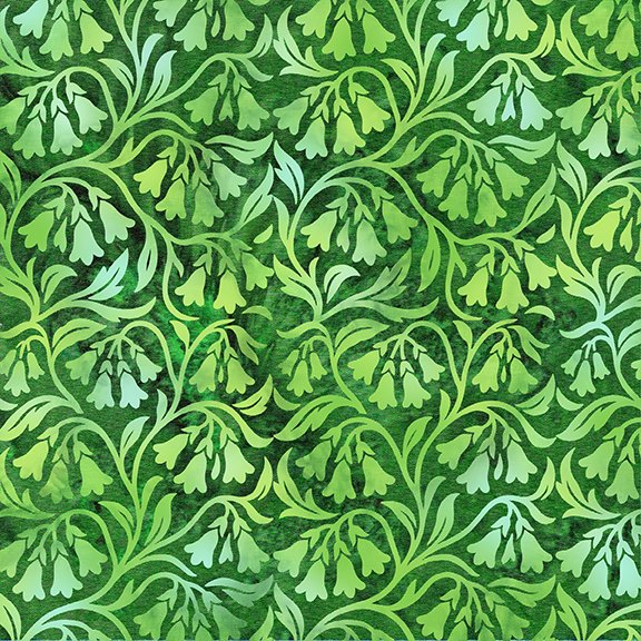 2026 All Ohio Shop Hop Fabric - Bluebells Green Lemongrass SH206-633 from Island Batik 2026AOSH