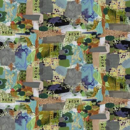 Acohol Inks Multi Color Digital Abstract Collage # Y4073-55 by Sue Zipkin from Clothworks Sold by the Half Yard