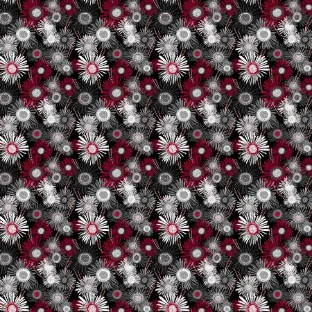 Merlot Black Digital Crazy Daisies # Y4263-3 from Clothworks Sold by the Half Yard