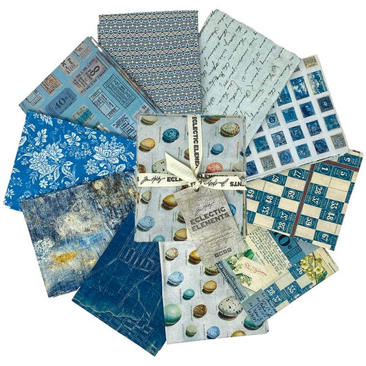 Eclectic Elements Palette Blue by Tim Holtz Fat Quarter Bundle from FreeSpirit Fabrics