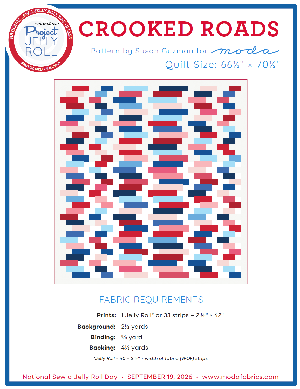 Crooked Roads free quilt pattern cover - Moda Project Jelly Roll 2026