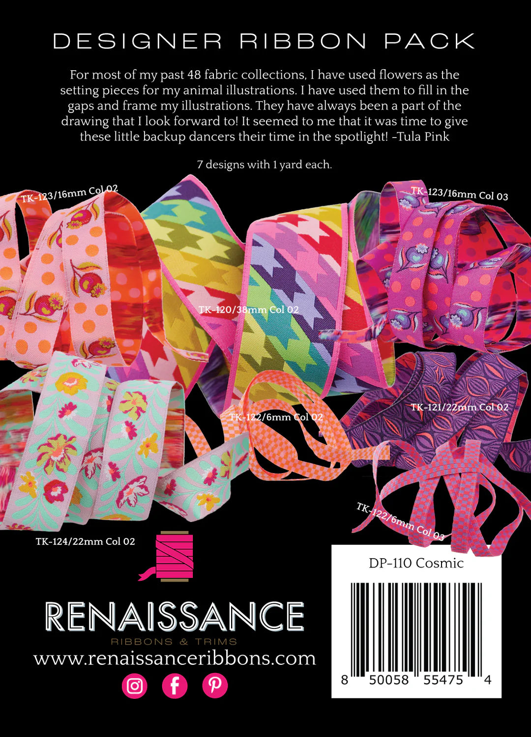 Tula Pink Untamed Designer Ribbon Pack - Cosmic DP-110 from Renaissance Ribbons