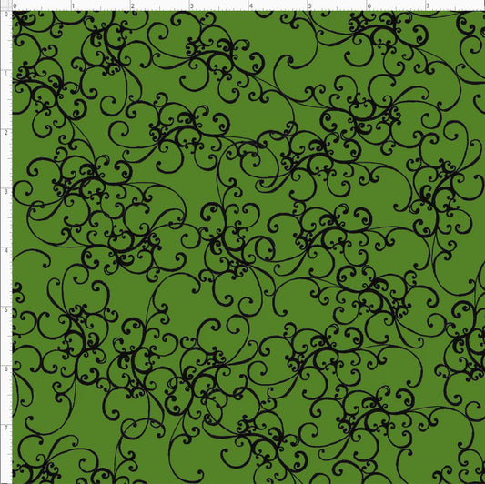 Elegant Scroll Green / Black Fabric by Loralei Designs Sold by the Half Yard