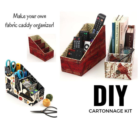 Fabric caddy organizer DIY kit, remote control caddy, fabric box kit, art supply organizer, cartonnage kit 170