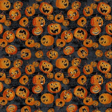 Black All Hallows Eve Jack-O-Lanterns Y3820-3 from ClothWorks Sold by the Half Yard