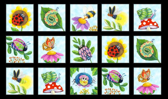 Elizabeth’s Studio Insects All Around Panel Black 17008E Sold by Panel