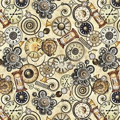Steampunk Adventures Clock Toss 29564 E by QT Fabrics Sold by the Half Yard