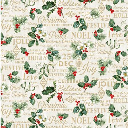 Cream Season Greetings w/Metallic # CM10917-CREA Sold by the Half Yard