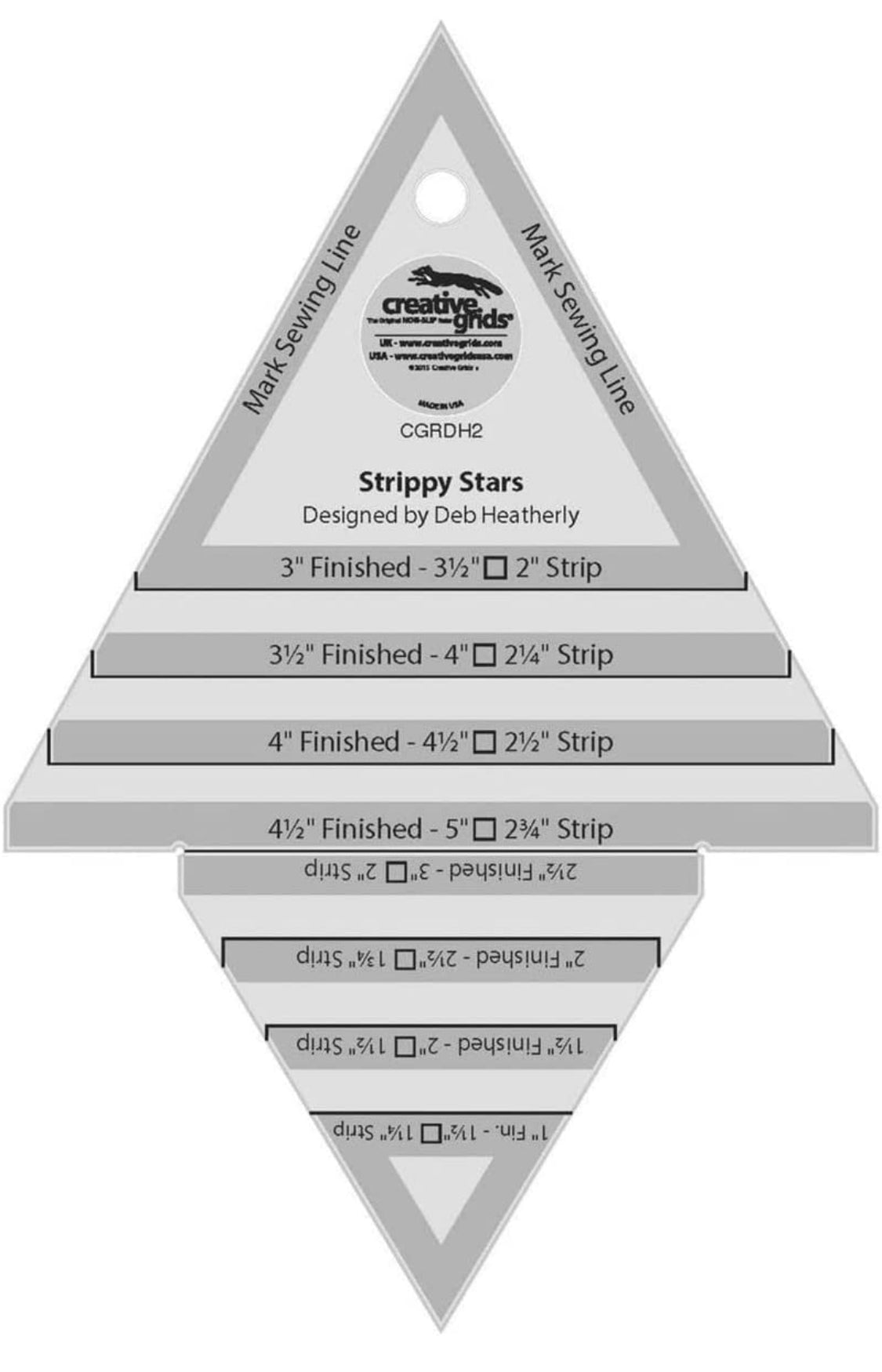 Creative Grids Strippy Stars Tool 5in x 7-1/2in Quilt Ruler - CGRDH2