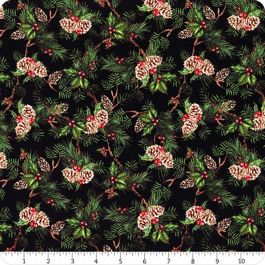 Holiday Greetings Black Holly Tree Yardage SKU# 53606-3   from WindhamFabrics Sold by the Half Yard