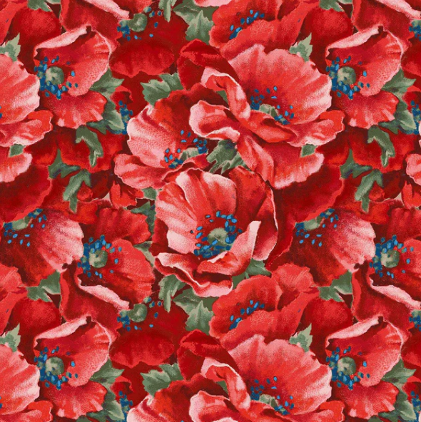 Liberty for All Red Packed Poppy Flower from Henry Glass Sold by the Half Yard