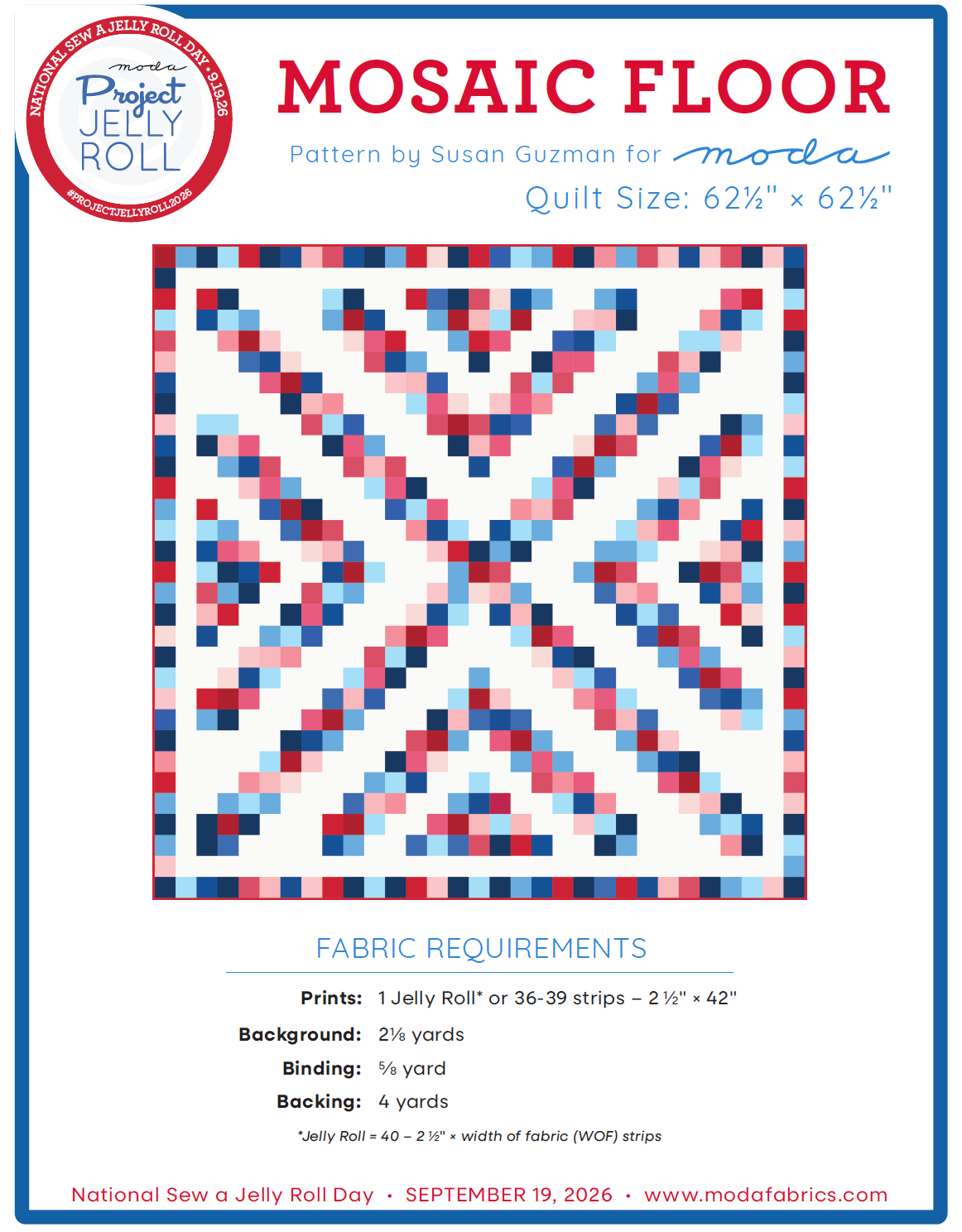 Mosaic Floor free quilt pattern cover - Moda Project Jelly Roll 2026