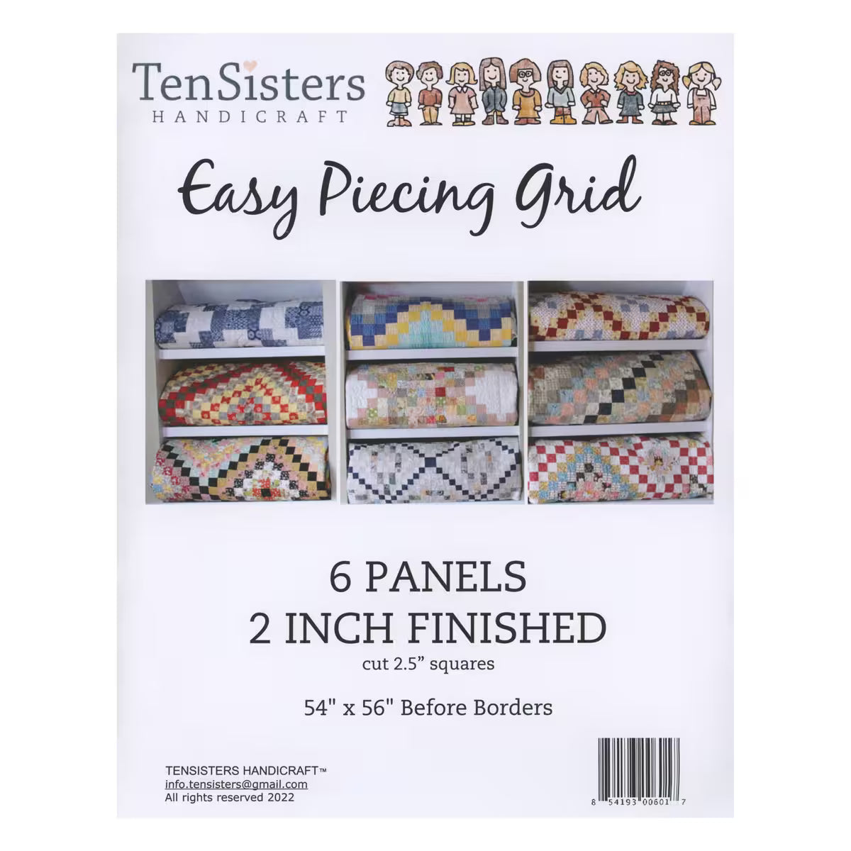 Quilt fabric easy piecing grid panel pack, 6 panels, 2-inch finished squares