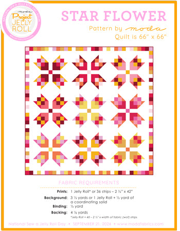 Star Flower Project Jelly Roll Free Pattern from Moda Fabrics