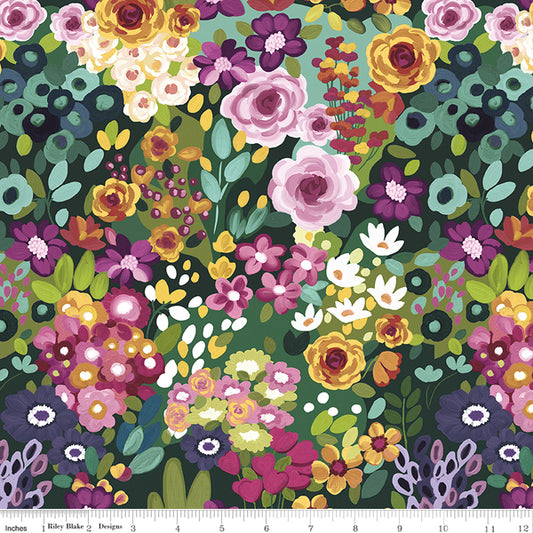 22" remnant Morning Meadow Main Green CD15940-GREEN by Lila Tueller for Riley Blake Designs