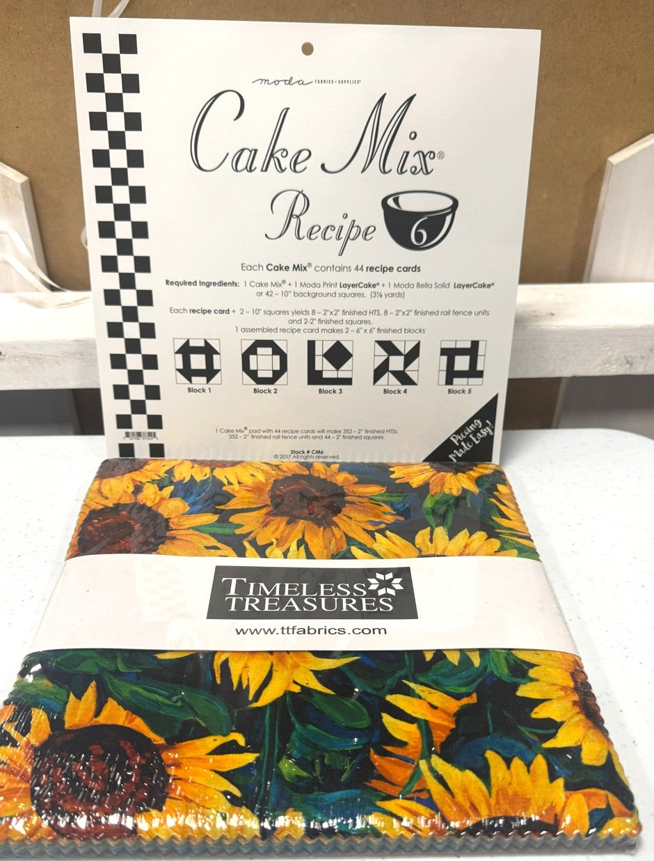NEW BUNDLE! FREE CAKE MIX #6 with Purchase of Sunflower Symphony 10 inch squares 42pcs/bundle # CP10SQ42-CD-SYMPHONY from Timeless Treasures