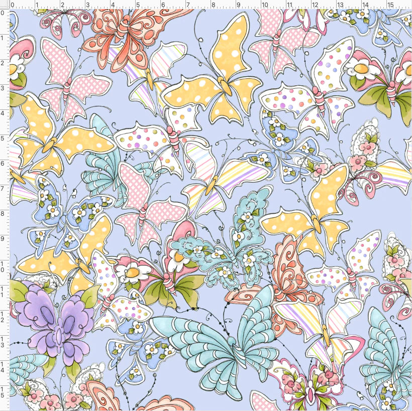 Swarm Blue Butterfly Fabric by Loralei Designs Sold by the Half Yard