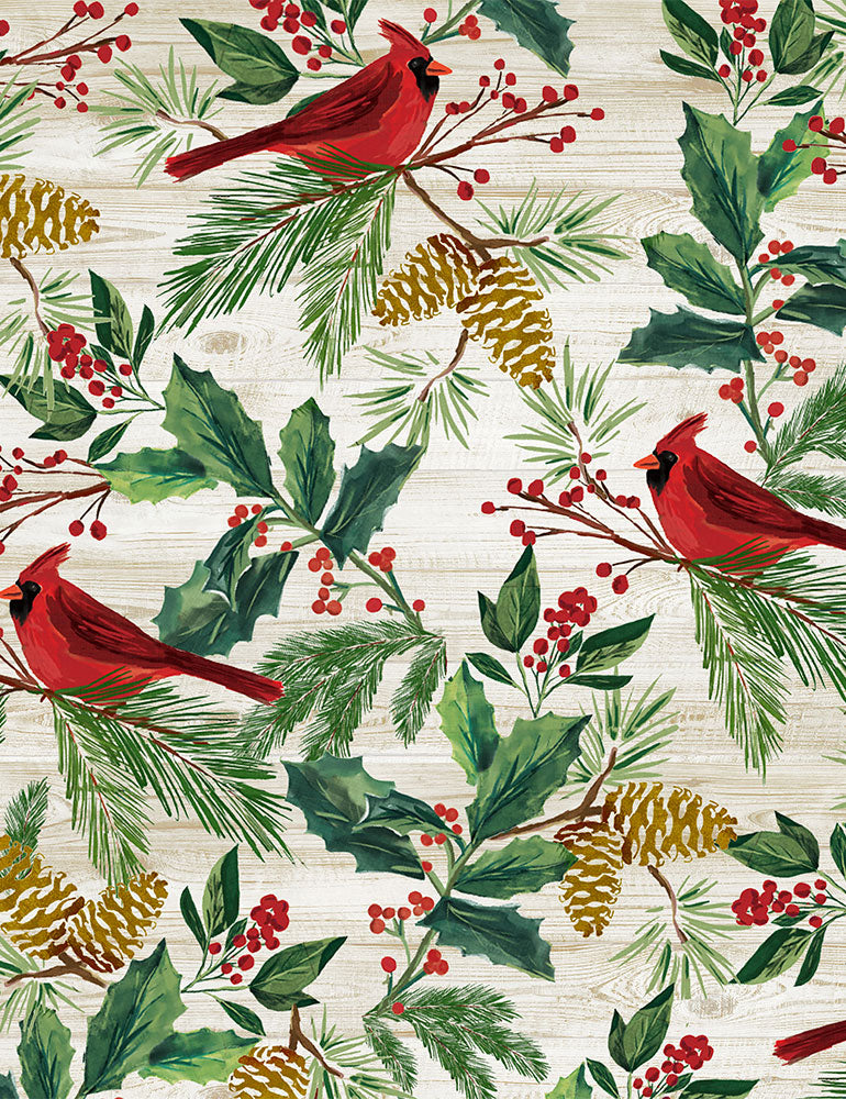 Red Cardinals on Wood from Timeless Treasures Sold by the Half Yard