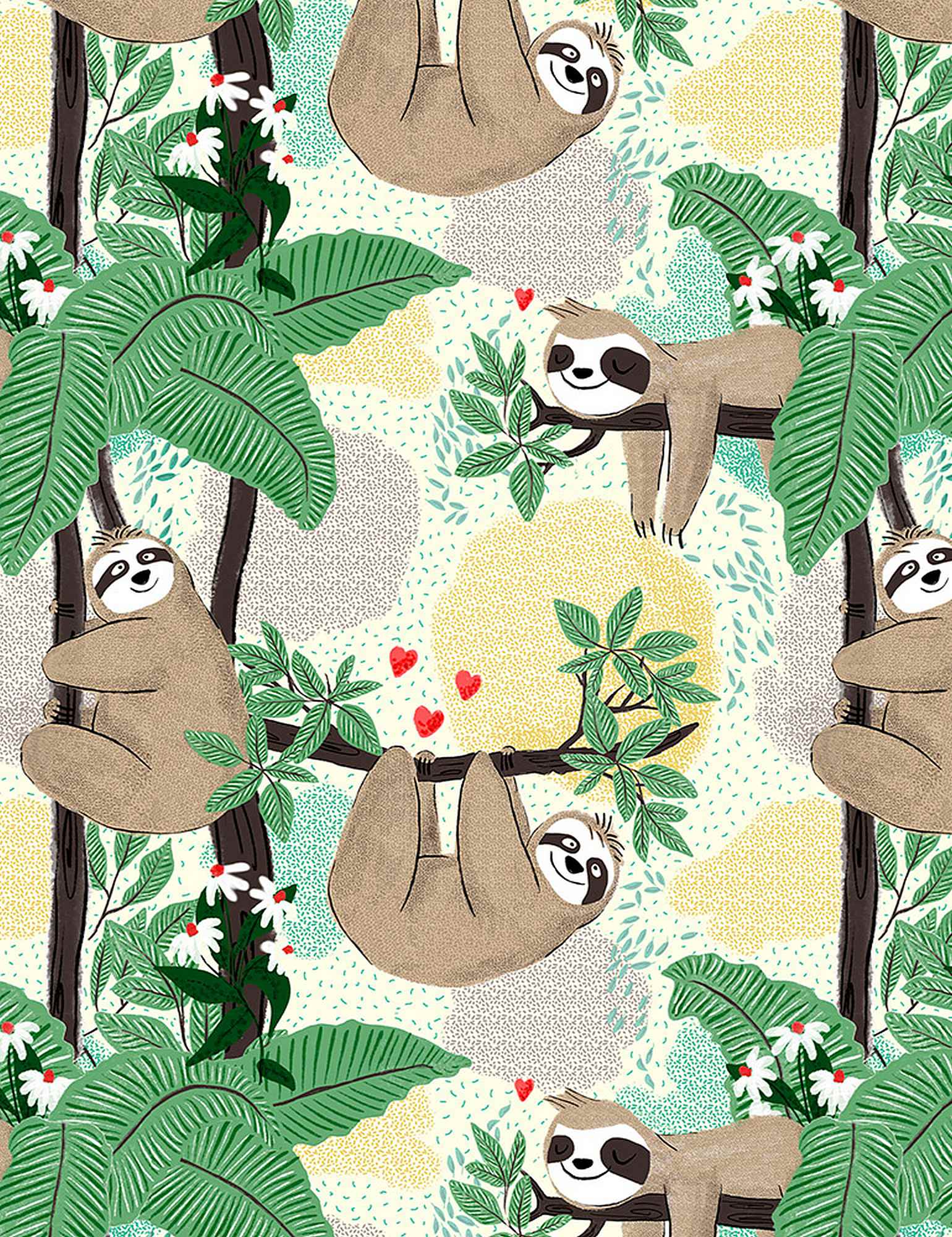 Sloths Hanging on Branches from Timeless Treasures Sold by the Half Yard