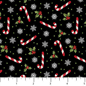 Santa's Tree Farm Black Multi by Northcott Sold by the Half Yard