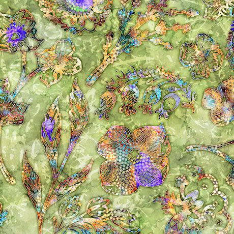 Sylvan Spirit - Floral & Leaf Toss Batik 29366 H by QT Fabrics All Ohio Shop Hop Exclusive Sold by the Half Yard