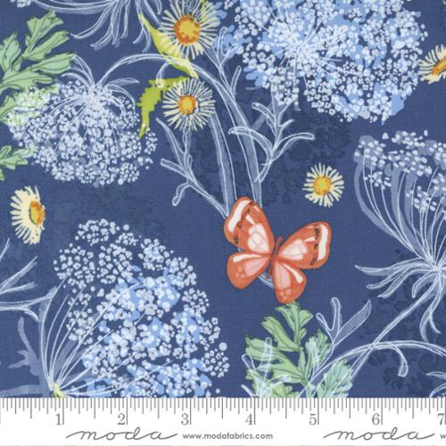 Wild Blossoms Queen Annes Lace Florals Butterfly Navy 48733 25 by Robin Pickens for Moda Fabrics Sold by the Half Yard