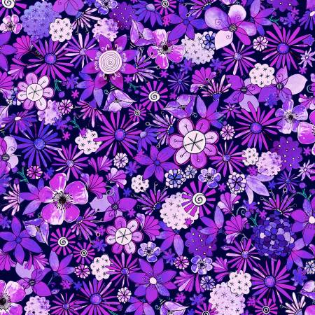 Bikini Martini Tiny Floral Purple by Natalie Seaton for Oasis Fabrics Sold by the Half Yard
