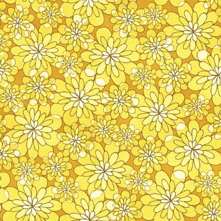 Bikini Martini Tonal Floral Yellow by Natalie Seaton for Oasis Fabrics Sold by the Half Yard