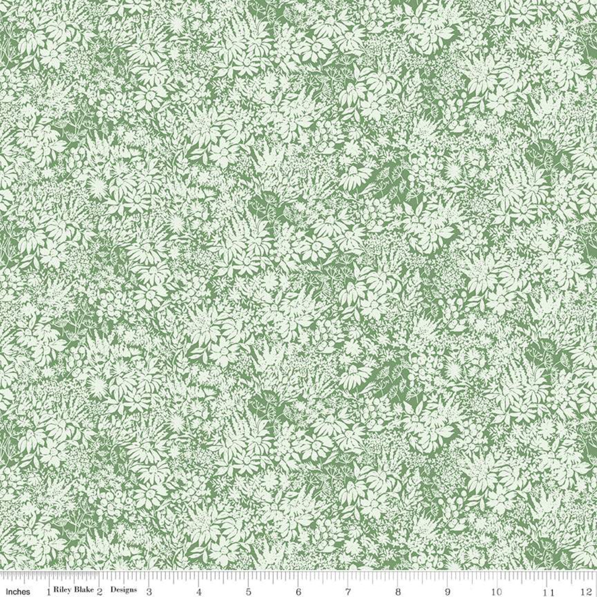 Gingham Gardens Lined Floral Green from Riley Blake Sold by the Half Yard